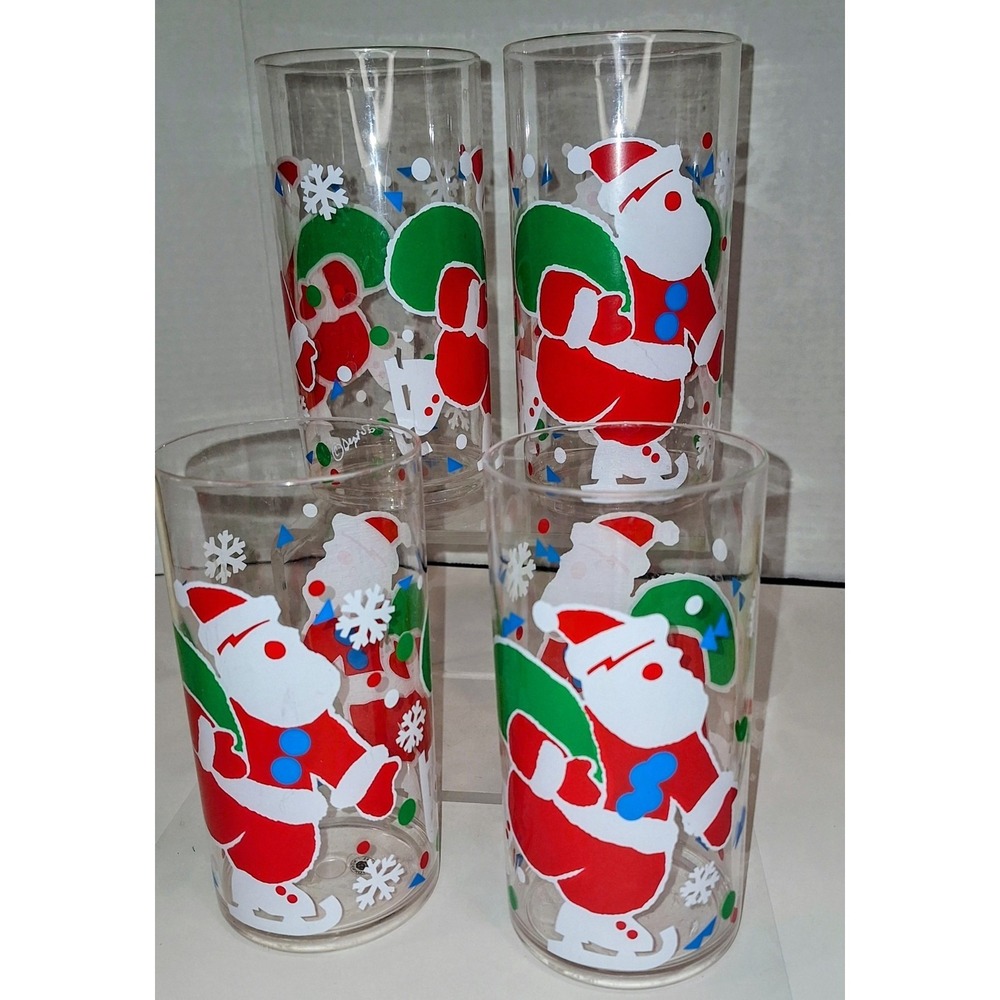 Dept 56 Vintage Christmas Santa Claus Acrylic Tumblers Set of 4 Cheryl Johnson